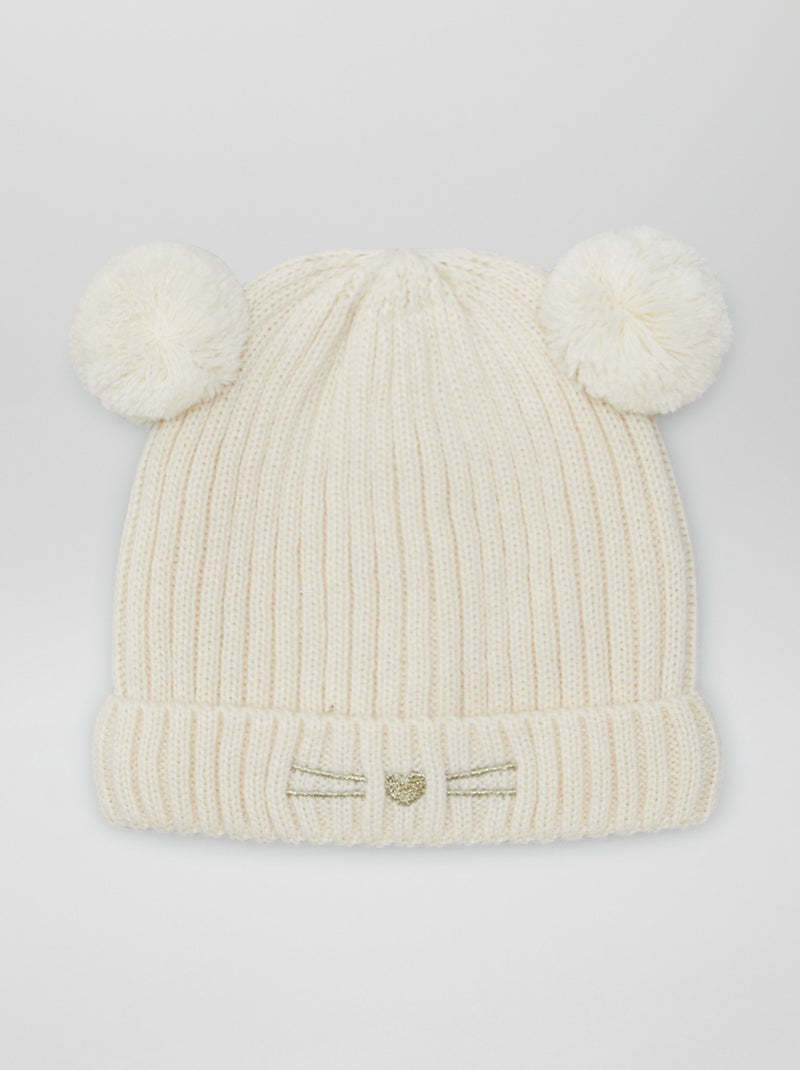 Gorro de malha com pompom BRANCO - Kiabi