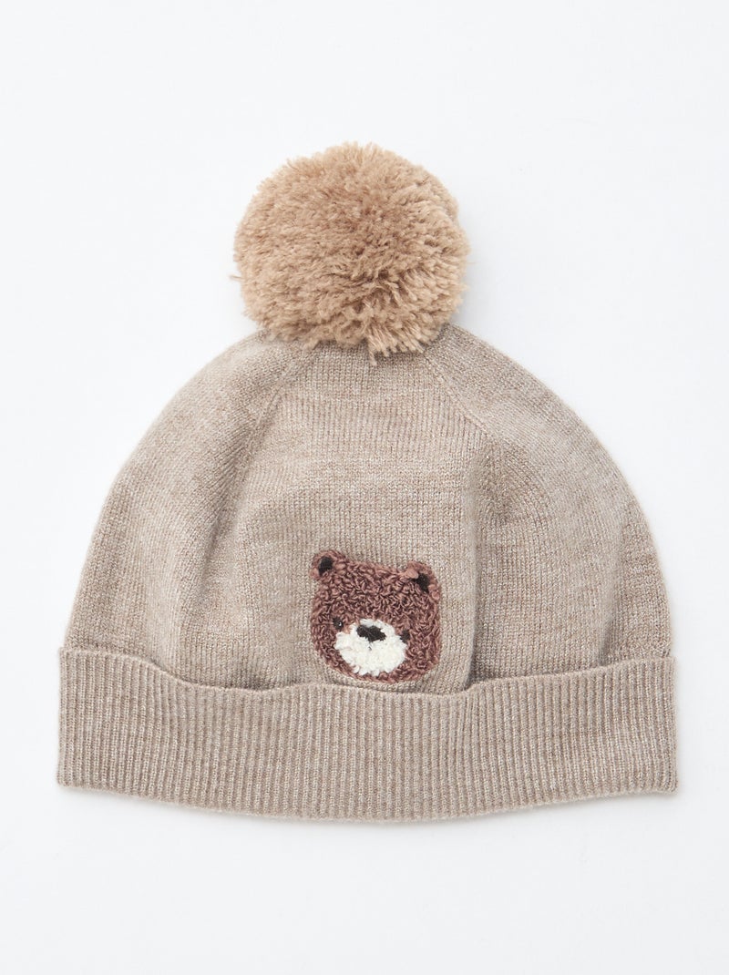 Gorro de malha com pompom Castanho - Kiabi