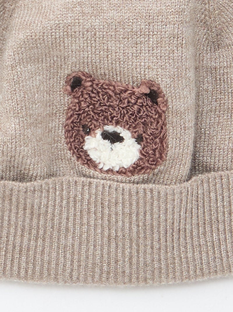 Gorro de malha com pompom Castanho - Kiabi