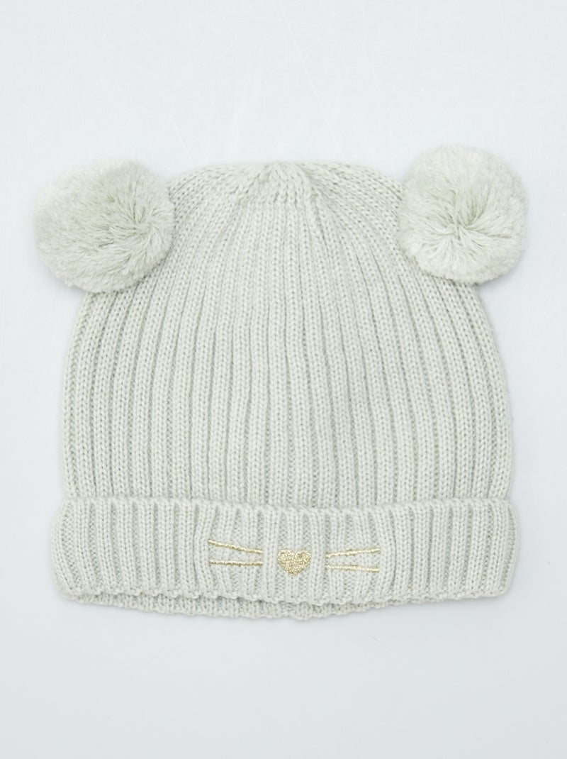 Gorro de malha com pompom CINZA - Kiabi