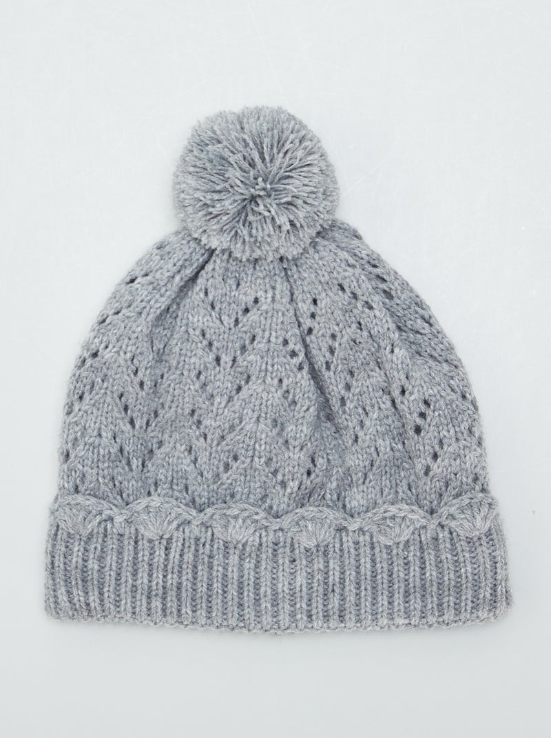 Gorro de malha com pompom CINZA - Kiabi
