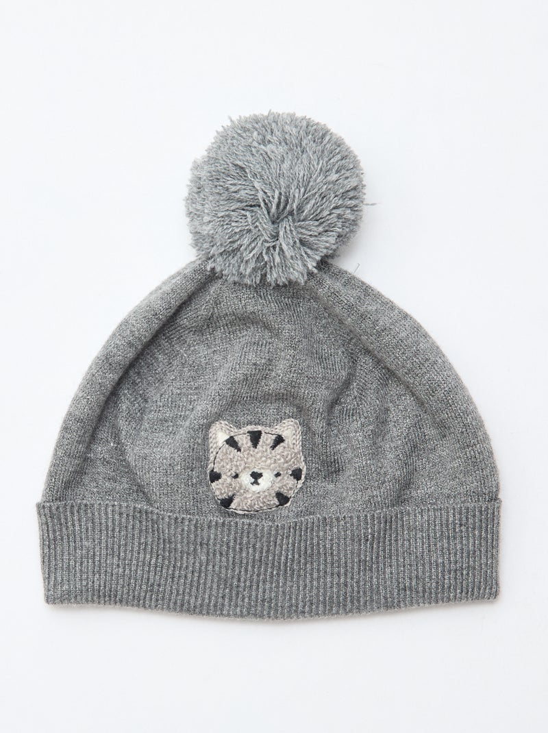 Gorro de malha com pompom Cinza - Kiabi