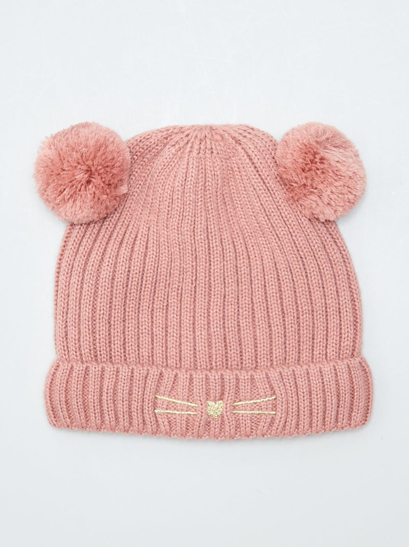 Gorro de malha com pompom ROSA - Kiabi
