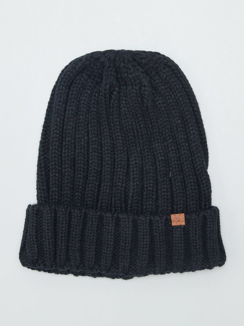 Gorro de malha nervurada larga PRETO - Kiabi