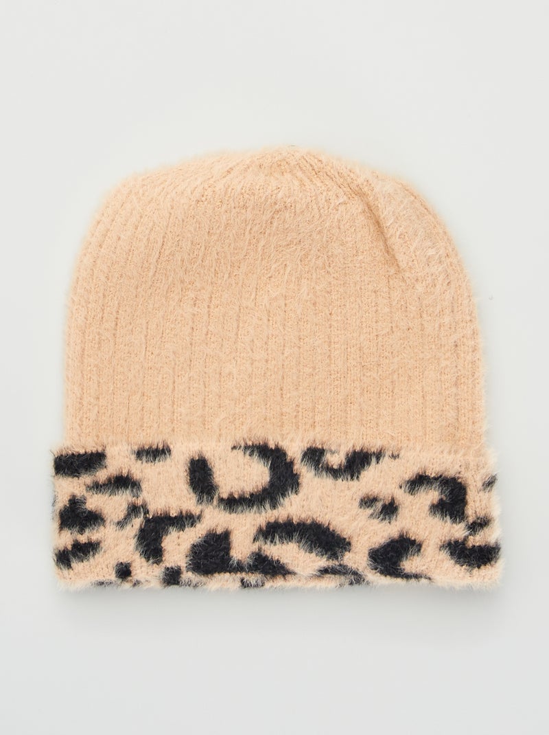 Gorro de malha peluda 'leopardo' MARROM - Kiabi