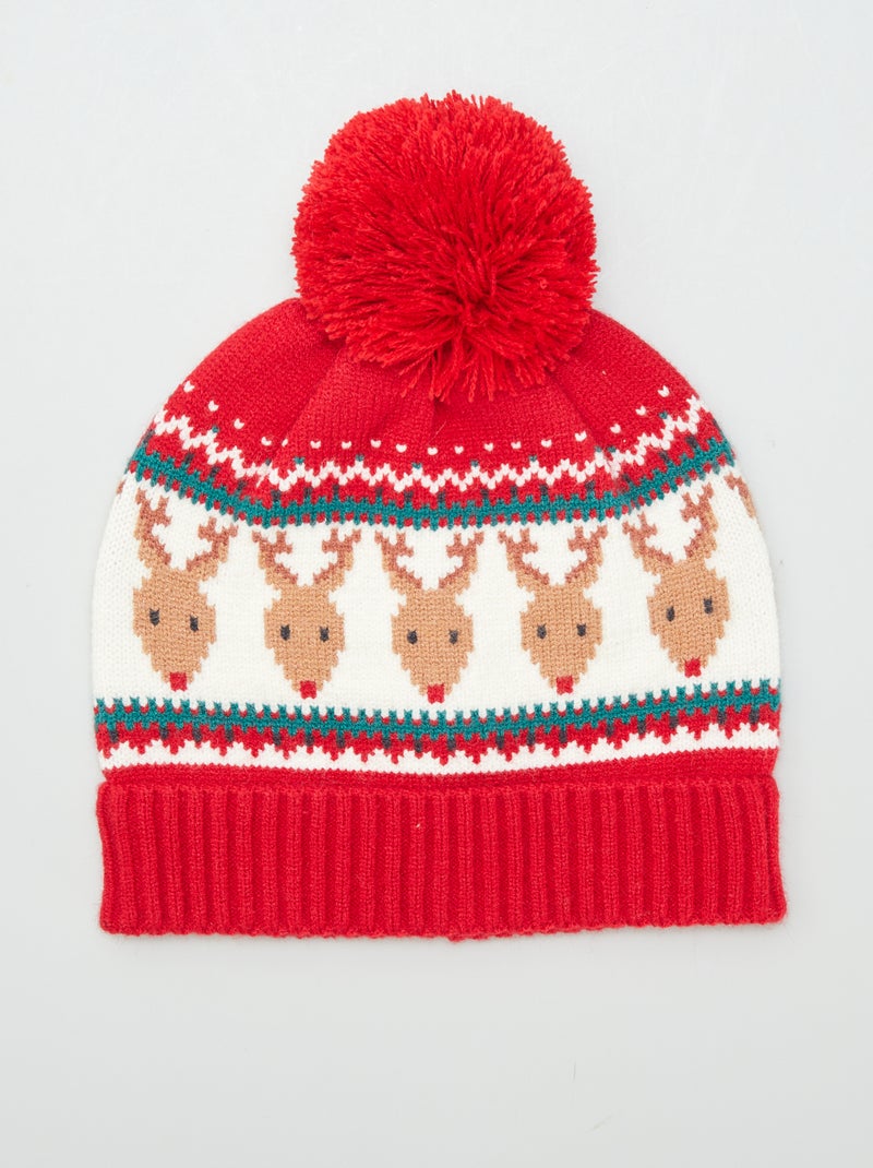Gorro de Natal com pompom motivo renas VERMELHO - Kiabi