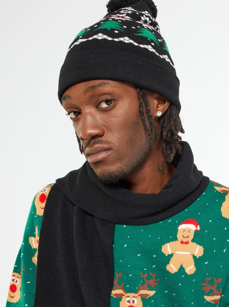 Gorro de Natal com pompom PRETO - Kiabi