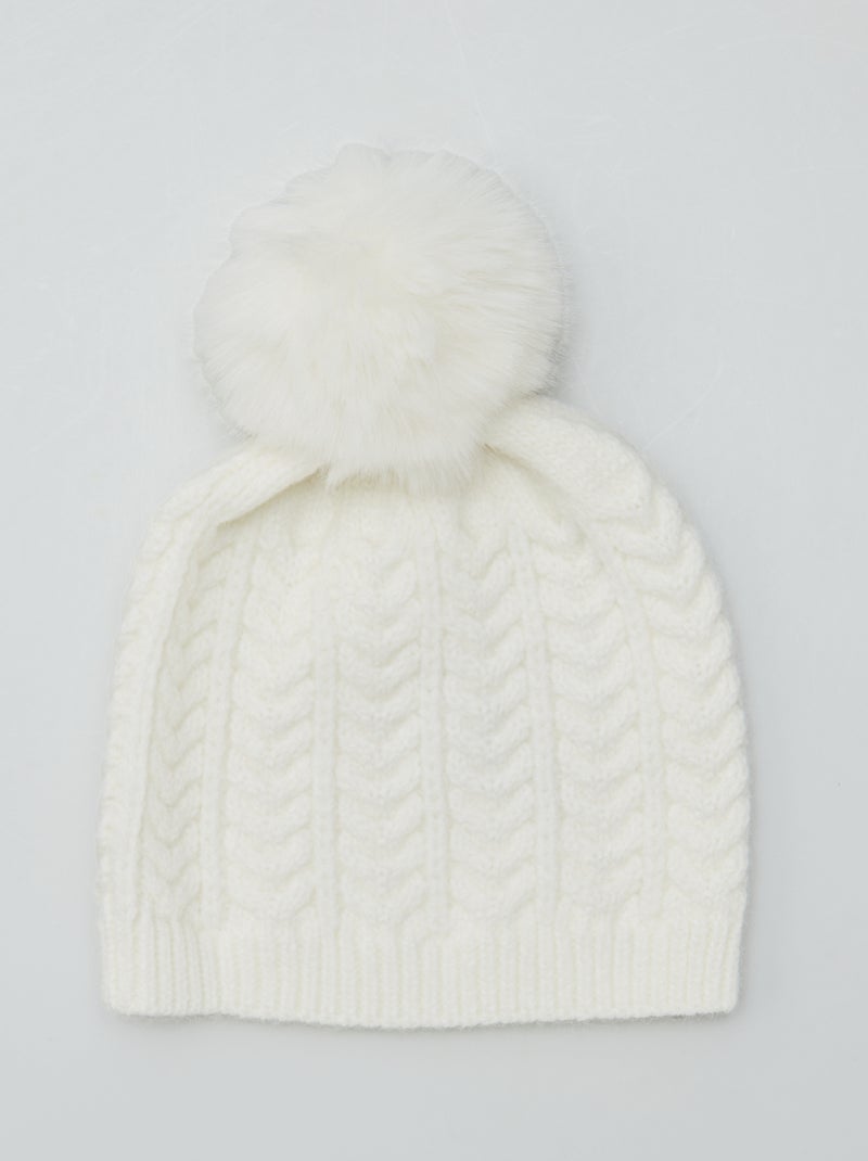 Gorro de tricô com pompom BEGE - Kiabi