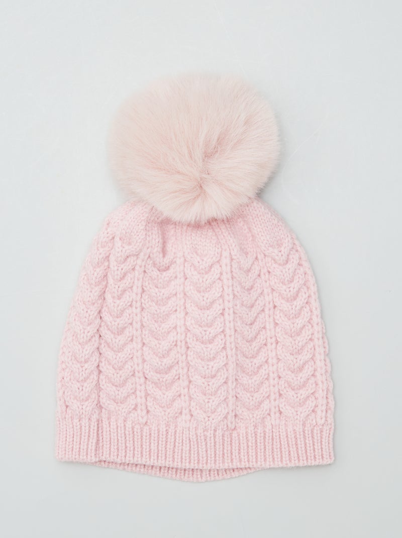 Gorro de tricô com pompom ROSA - Kiabi
