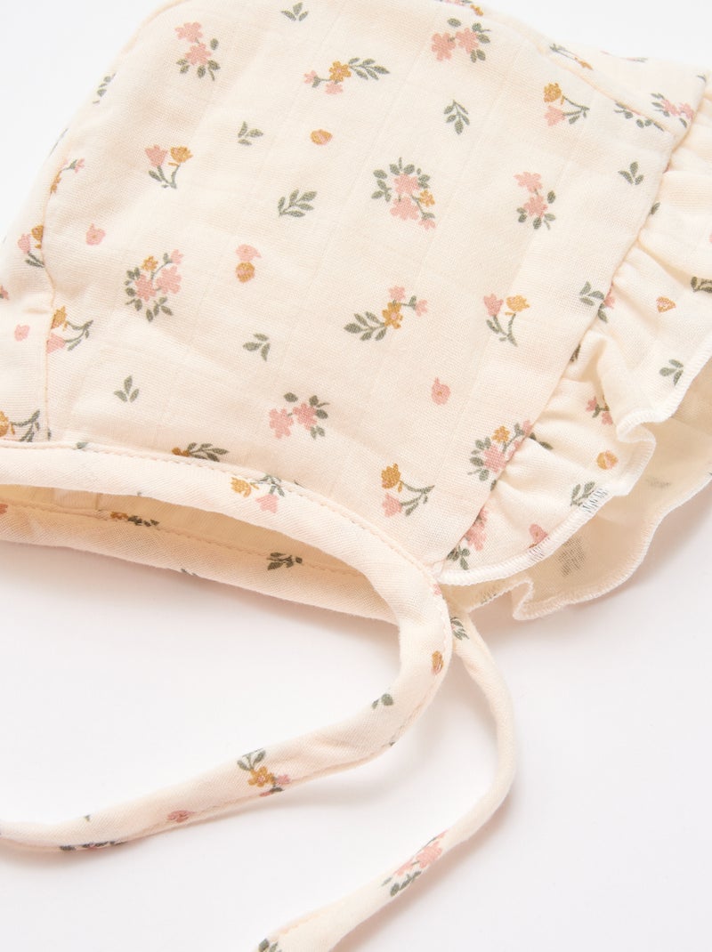 Gorro em forma de touca com flores Branco - Kiabi