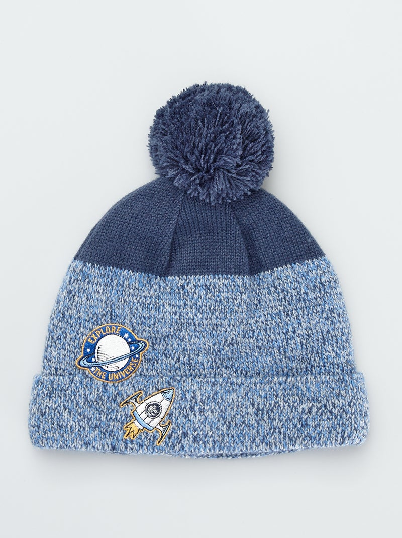 Gorro em malha bordada Azul - Kiabi