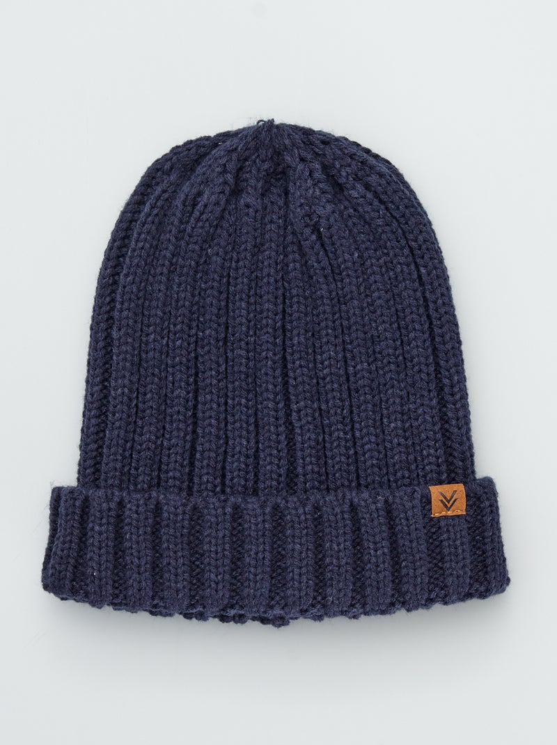 Gorro em malha canelada Azul Naval - Kiabi