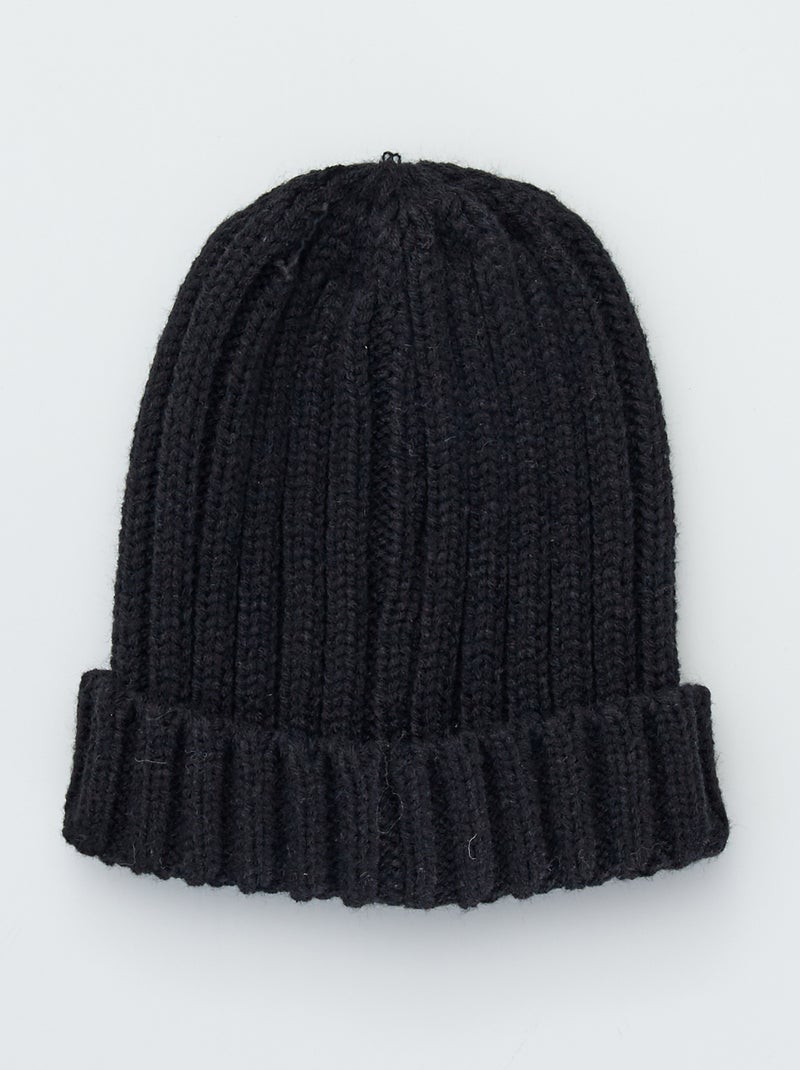 Gorro em malha canelada Preto - Kiabi