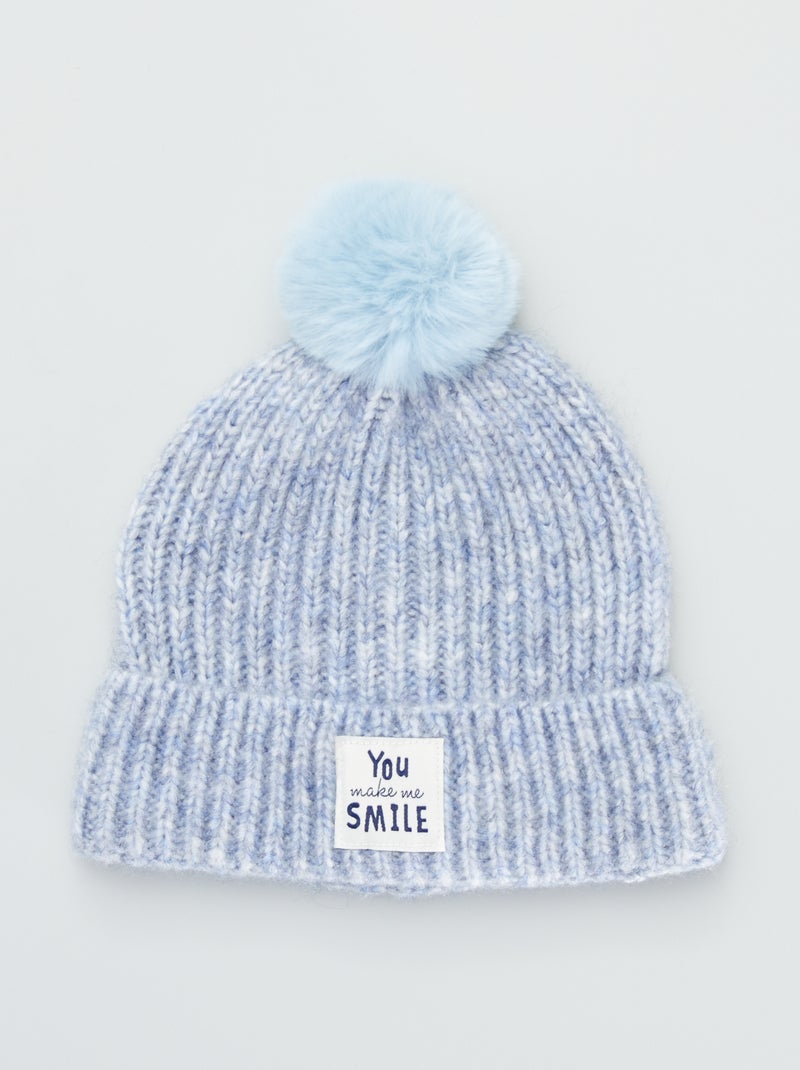 Gorro em malha com pompom AZUL - Kiabi