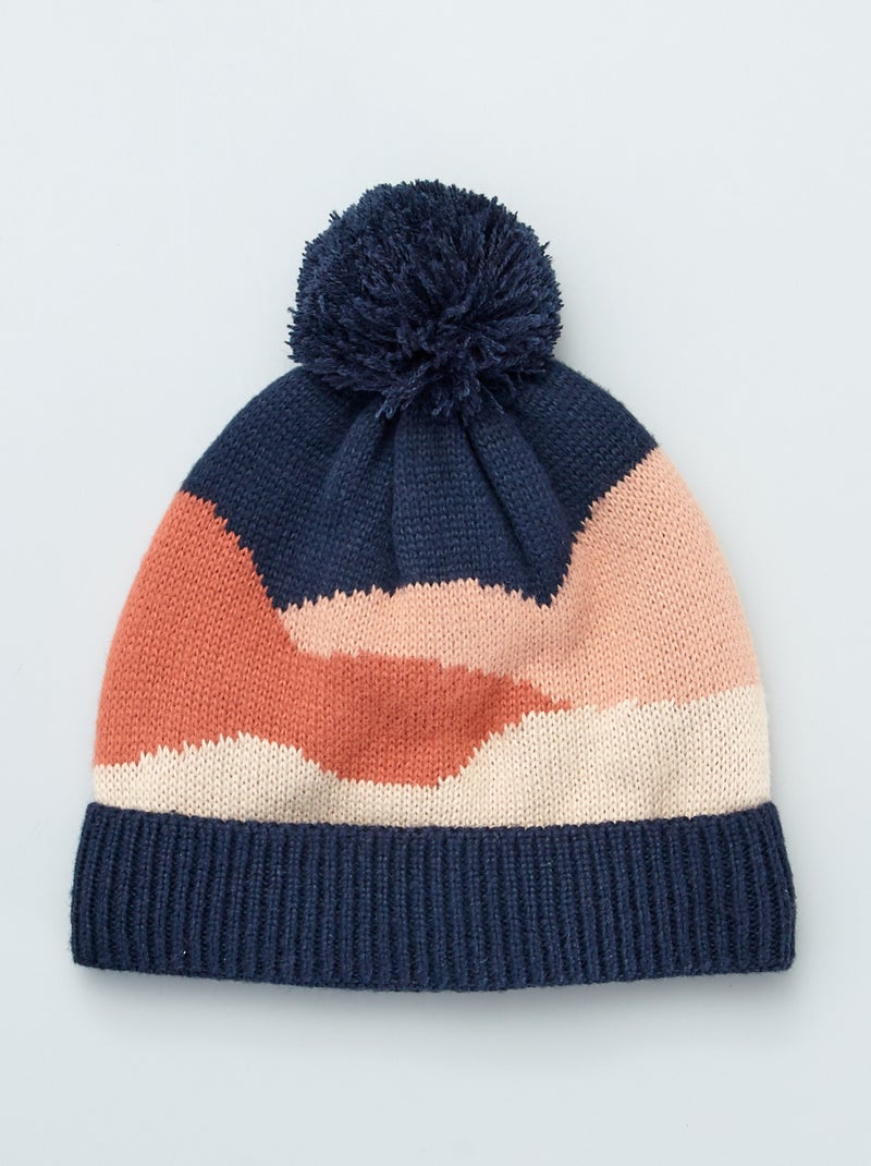 Gorro em malha com pompom AZUL - Kiabi