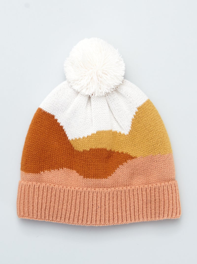 Gorro em malha com pompom ROSA - Kiabi