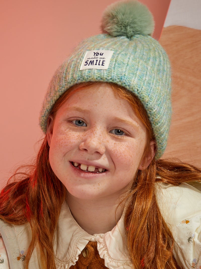 Gorro em malha com pompom VERDE - Kiabi
