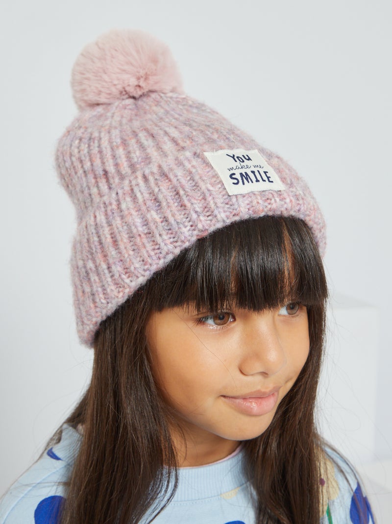 Gorro em malha com pompom VIOLETA - Kiabi
