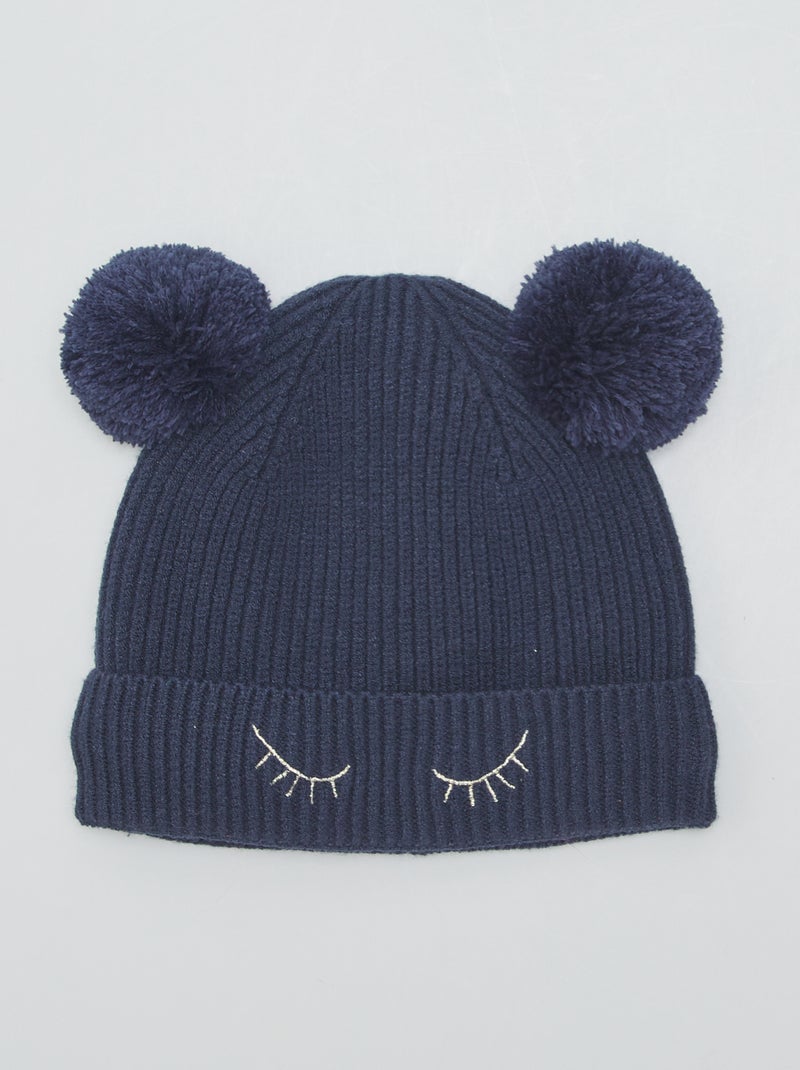 Gorro em malha com pompons AZUL - Kiabi