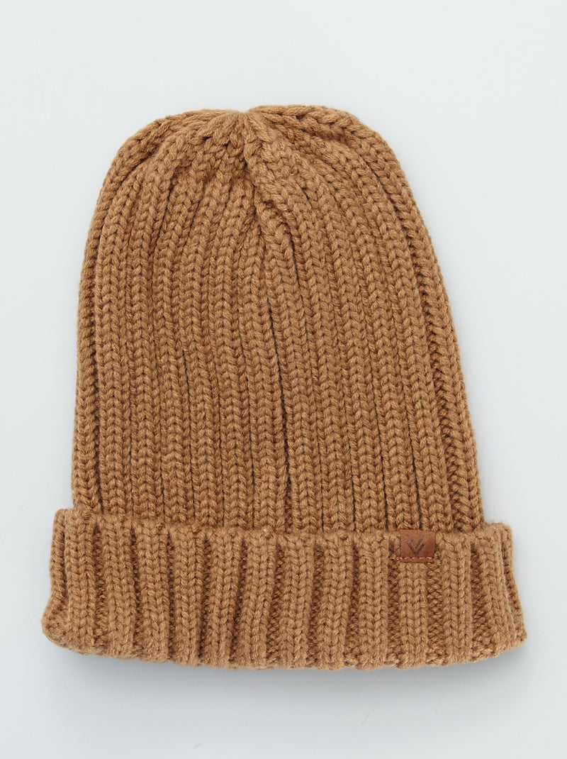 Gorro em malha de tricô Camel - Kiabi