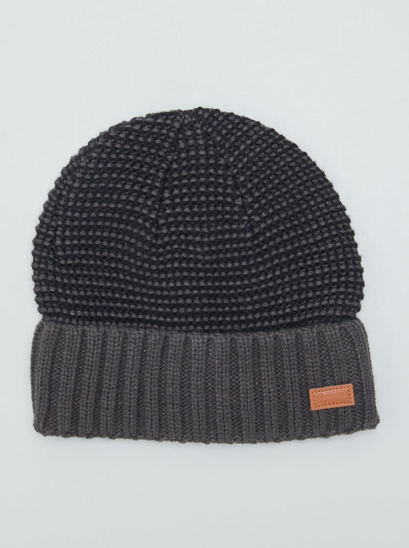 Gorro em malha de tricô com pompom CINZA - Kiabi