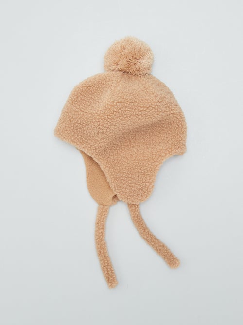 Gorro em malha efeito lã de carneiro com pompom - Kiabi