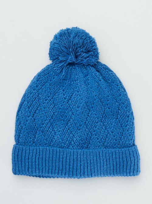 Gorro em malha entrançada com pompom - Kiabi