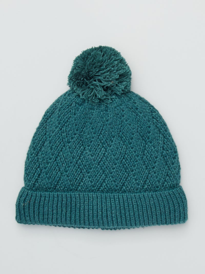 Gorro em malha entrançada com pompom VERDE - Kiabi