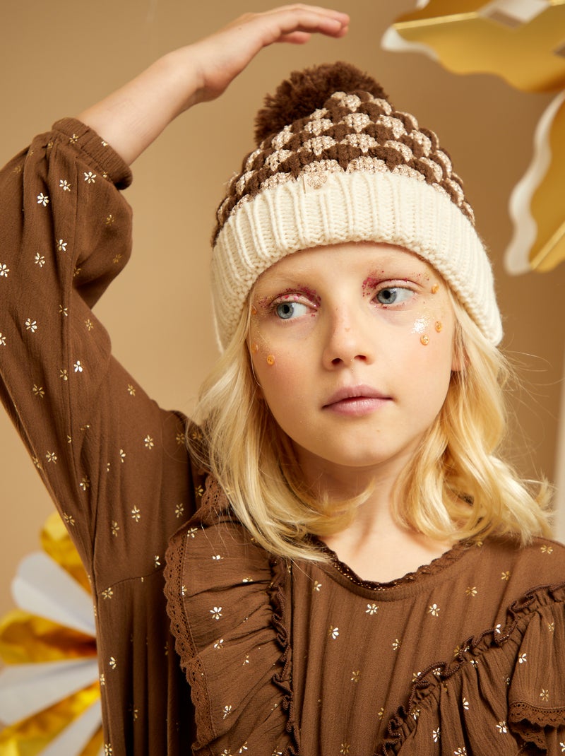 Gorro em malha grossa com pompom Castanho - Kiabi