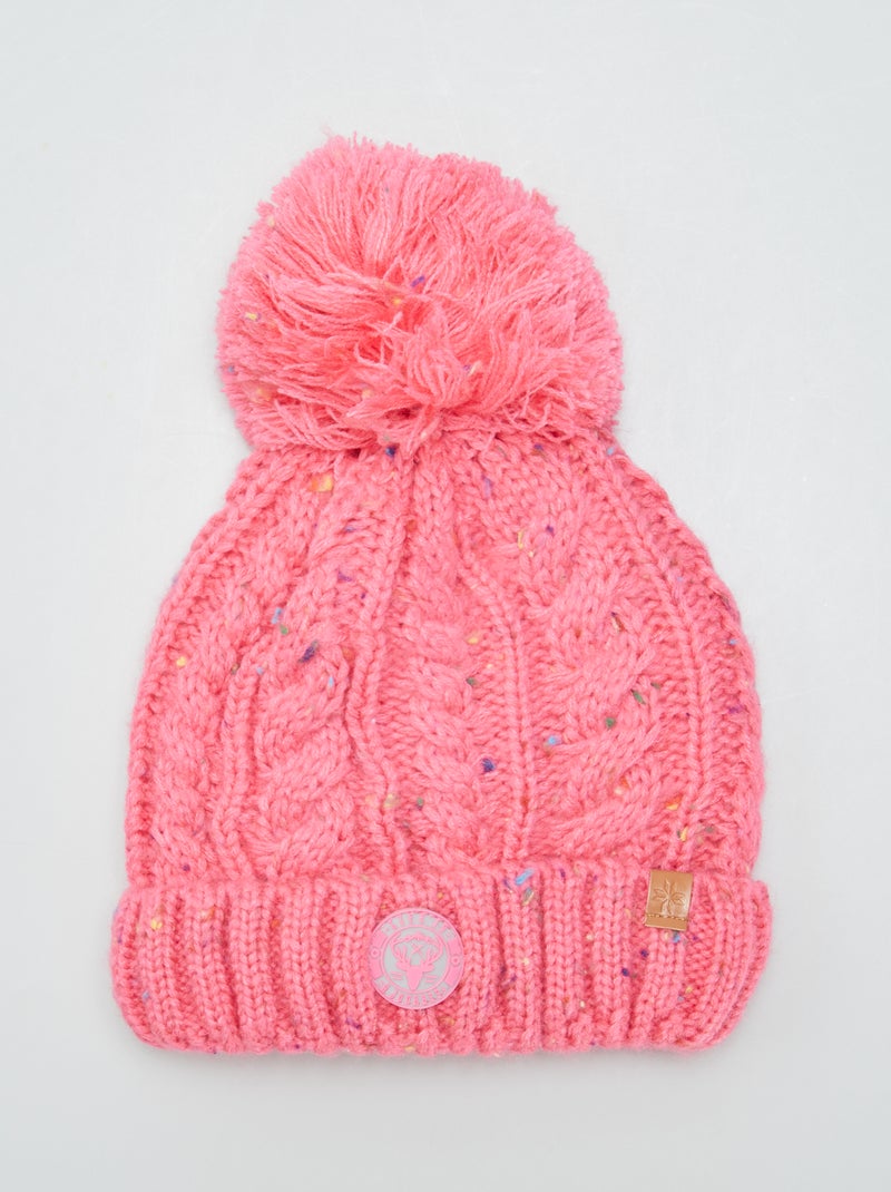 Gorro em malha torcida com pompom ROSA - Kiabi
