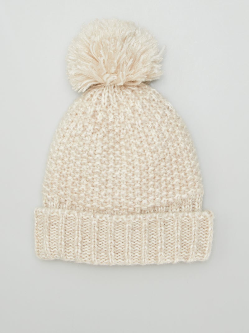 Gorro em tricô com pompom BRANCO - Kiabi