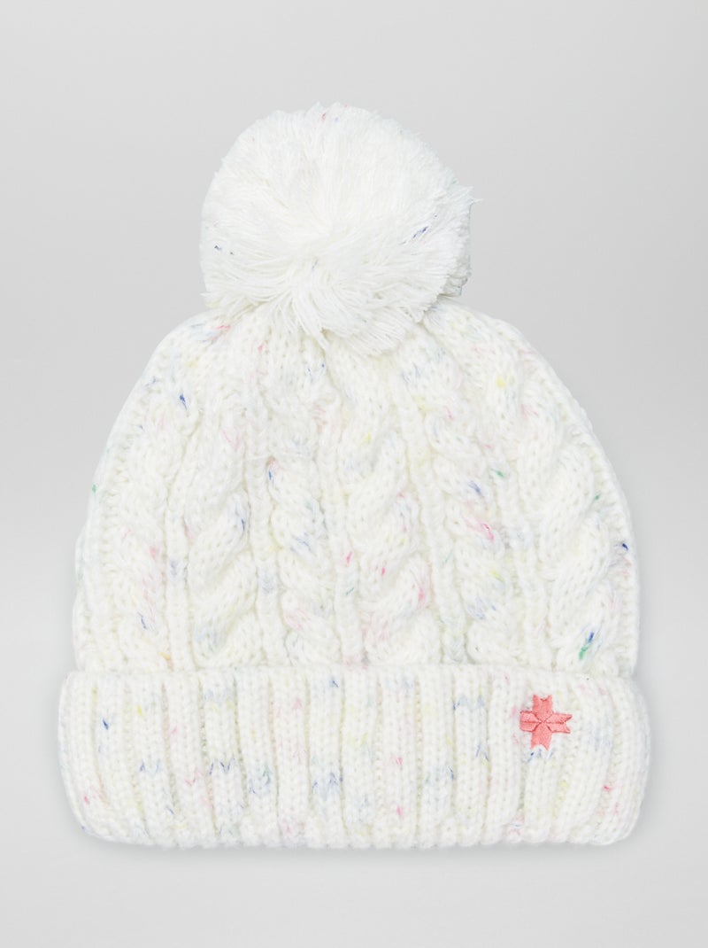 Gorro em tricô multicolorido com pompom BRANCO - Kiabi