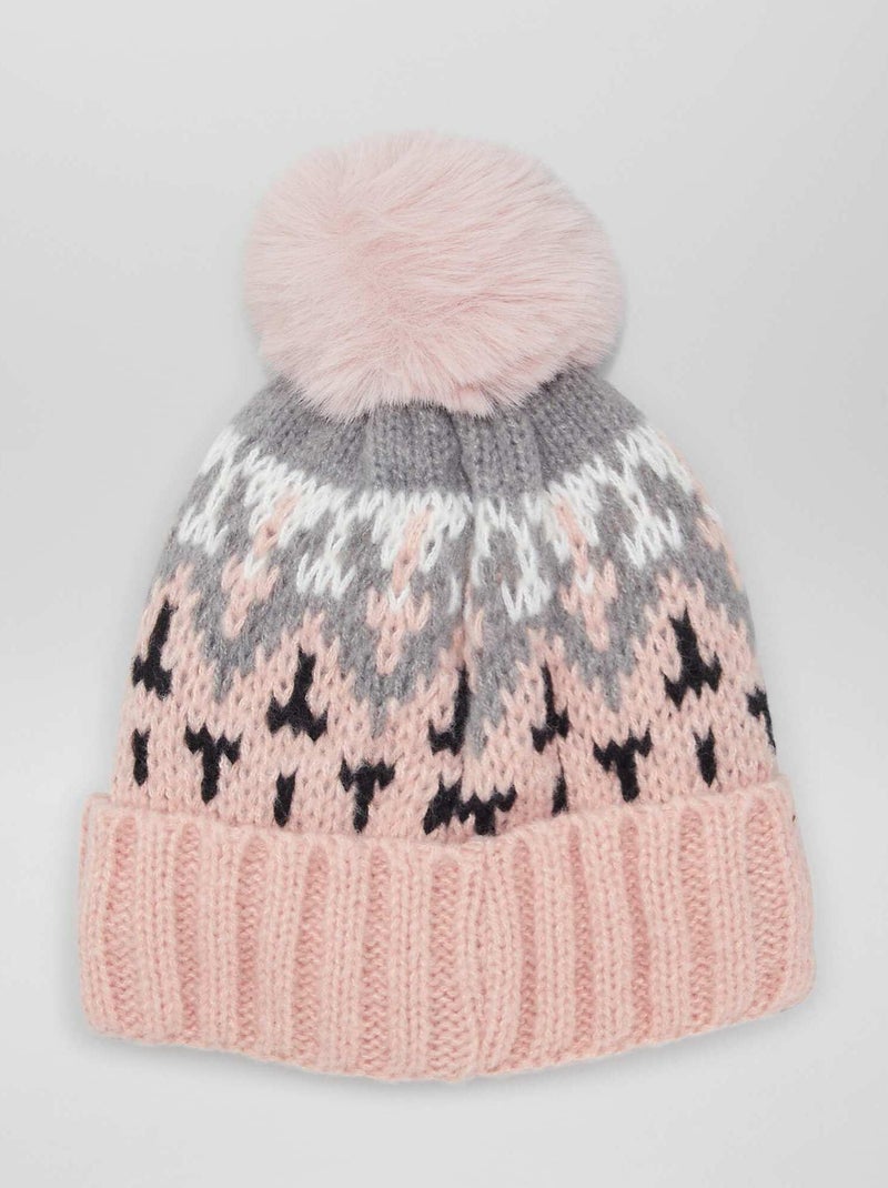 Gorro forrado com pompom em jacquard ROSA - Kiabi
