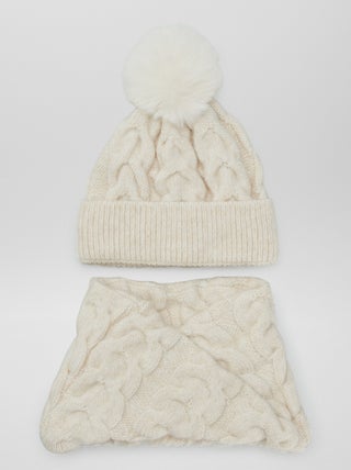 Gorro + gola em malha de tricô