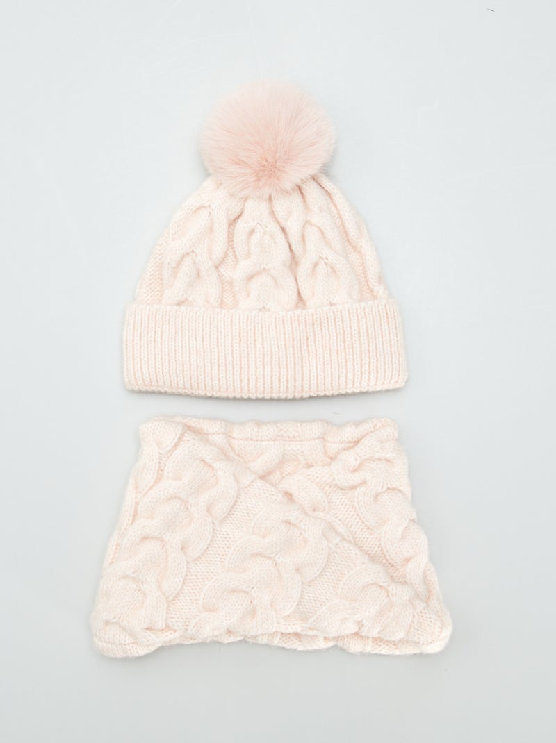Gorro + gola em malha de tricô ROSA - Kiabi