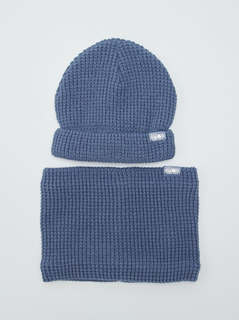 Gorro + gola snood em malha nacarada AZUL - Kiabi