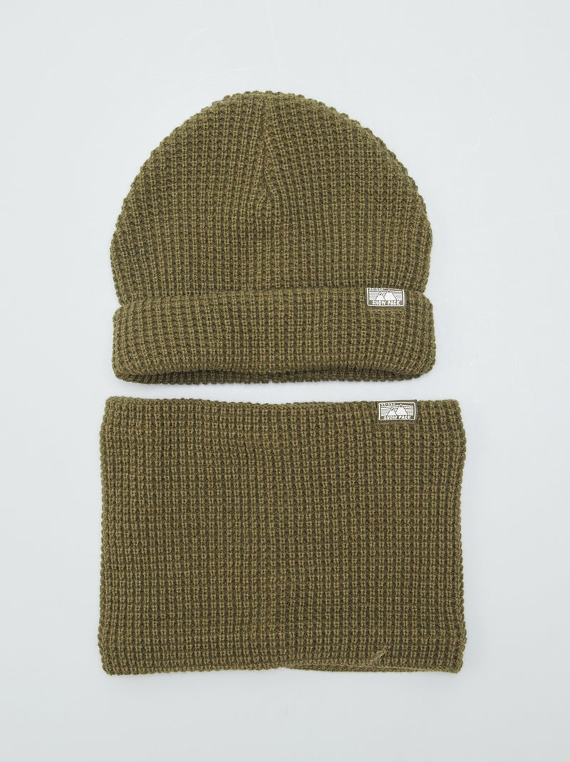 Gorro + gola snood em malha nacarada CAQUI - Kiabi