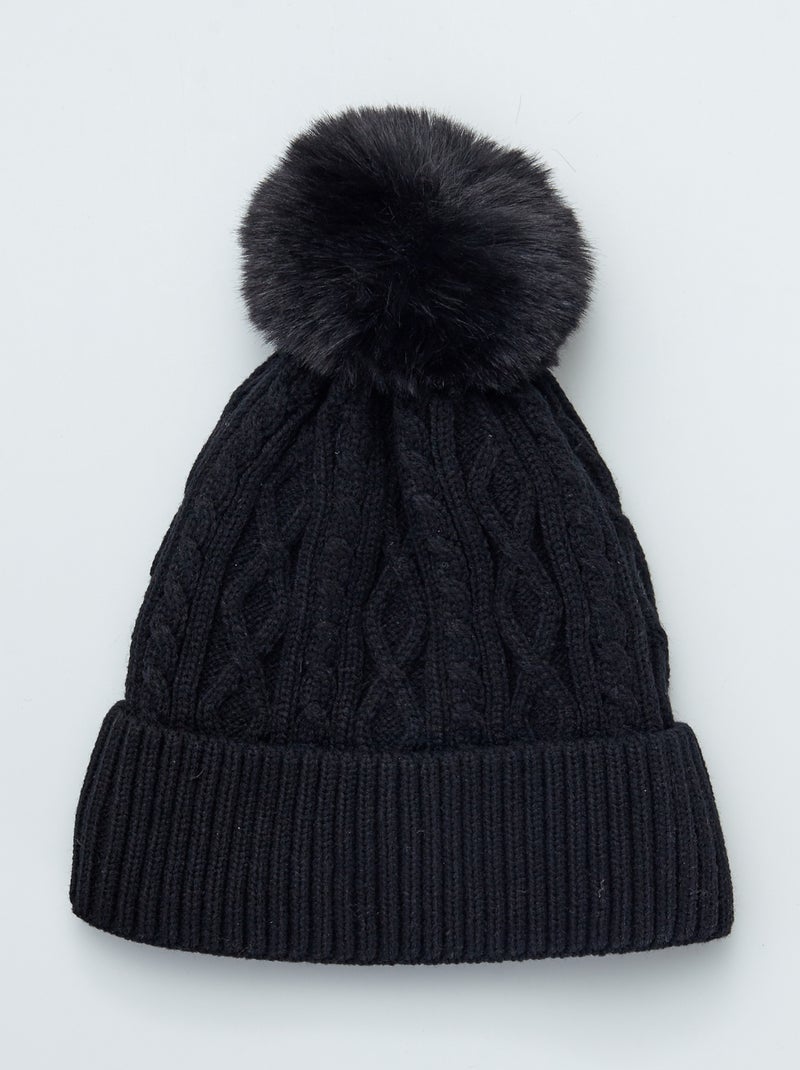 Gorro liso de malha torcida Preto - Kiabi