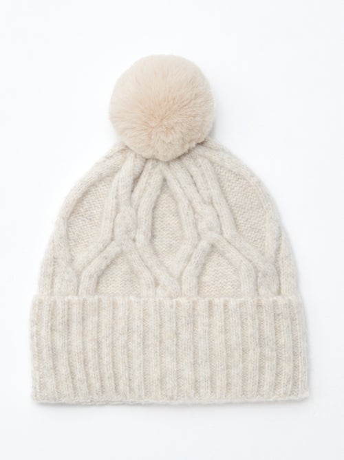 Gorro liso e canelado com pompom - Kiabi