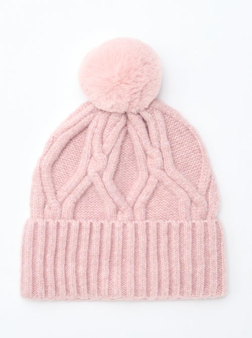 Gorro liso e canelado com pompom - Kiabi