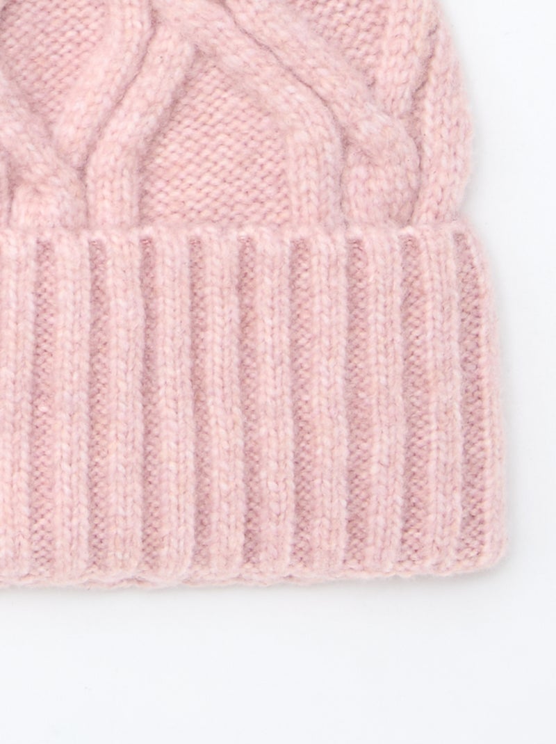 Gorro liso e canelado com pompom Rosa - Kiabi