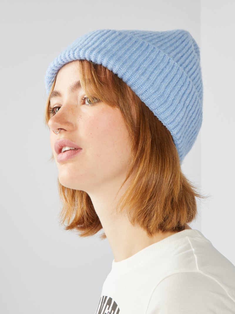 Gorro nervurado com dobra larga AZUL - Kiabi