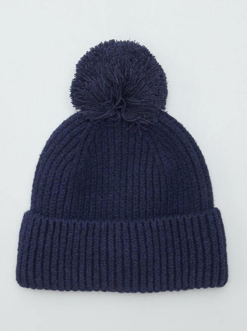 Gorro nervurado com pompom - Kiabi