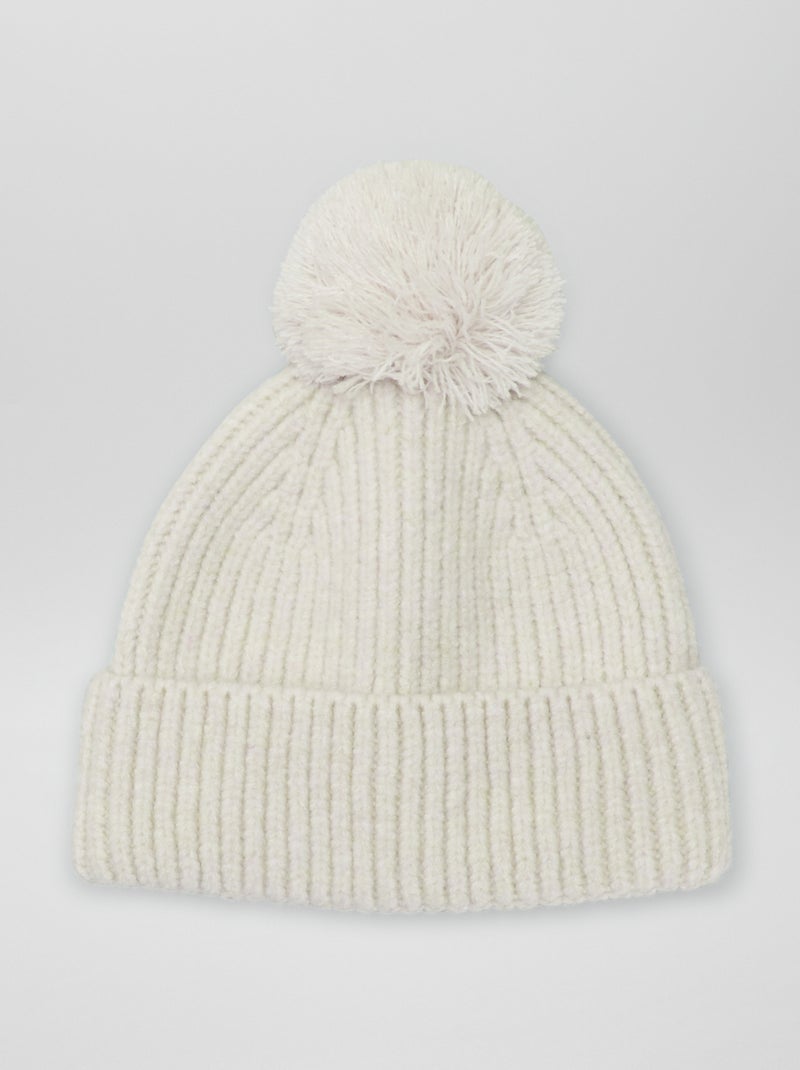 Gorro nervurado com pompom BRANCO - Kiabi