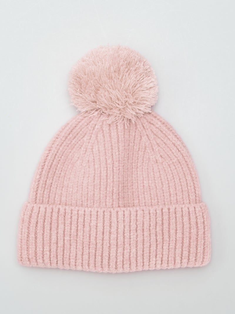 Gorro nervurado com pompom ROSA - Kiabi