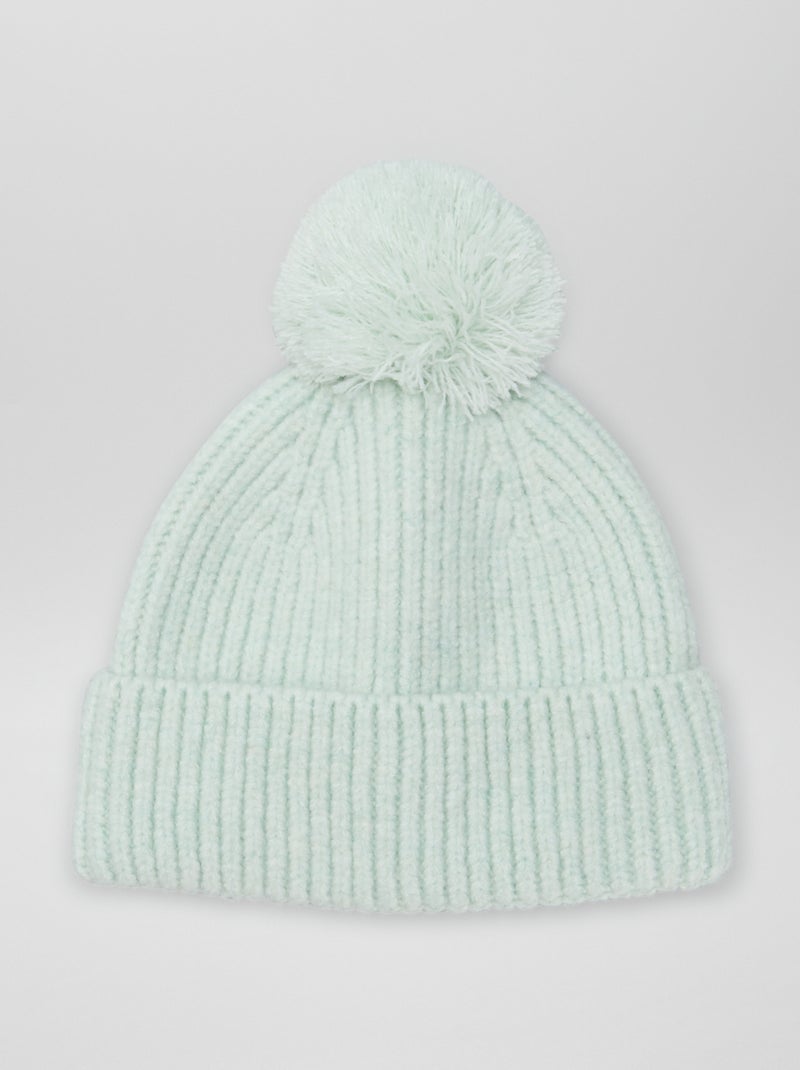 Gorro nervurado com pompom VERDE - Kiabi