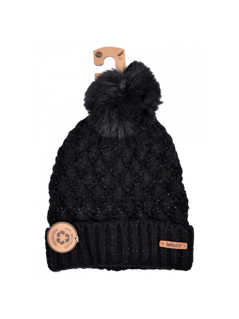 Gorro Pompon INFINITF Mulher Preto - Kiabi