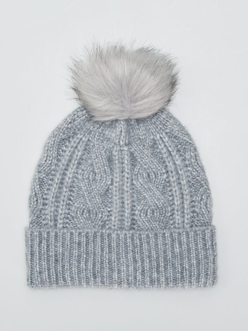 Gorro torcido com pompom CINZA - Kiabi