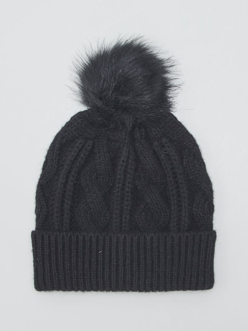 Gorro torcido com pompom PRETO - Kiabi