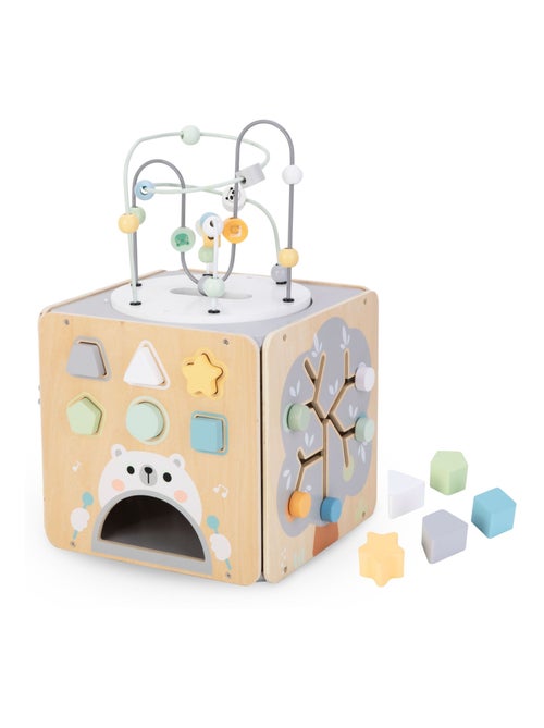 Grande cubo de atividades em madeira montessori com labirinto de contas - Kiabi